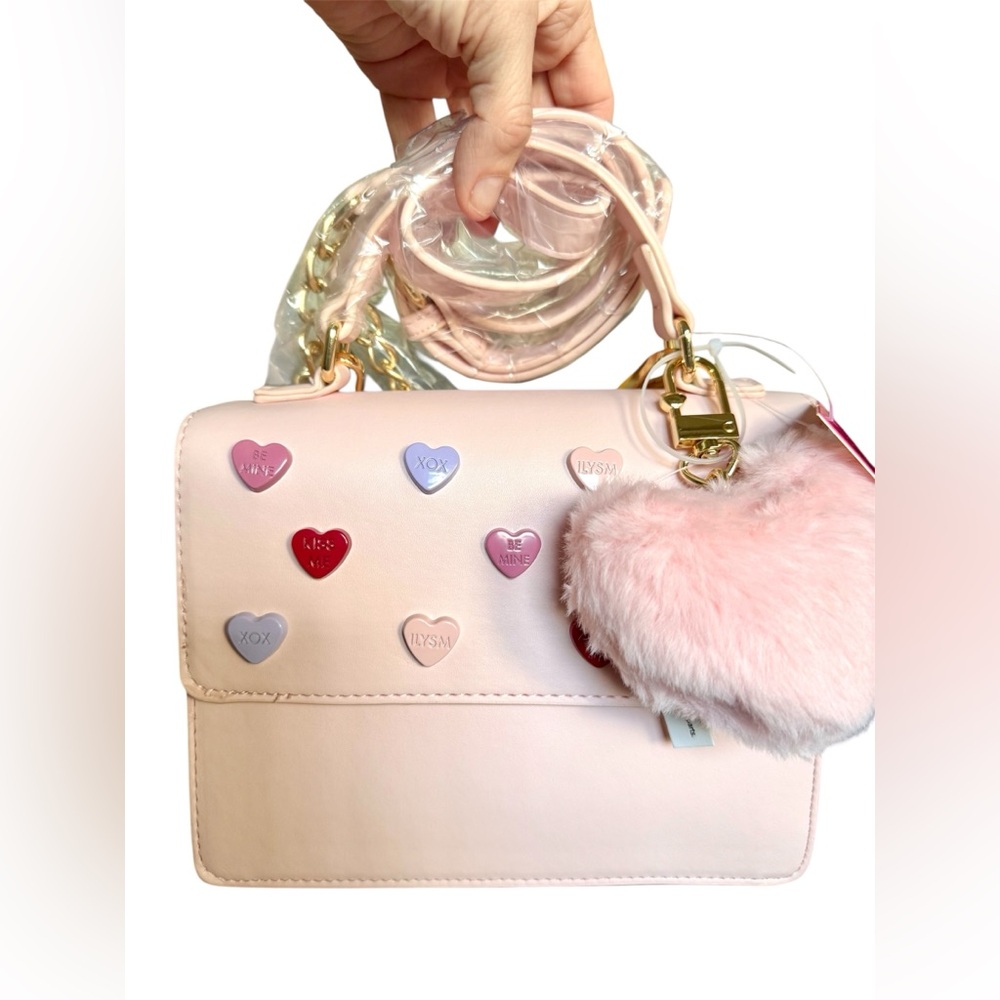 NWT Betsey Johnson sweethearts Heart-Embellished crossbody Bag, pale pink
